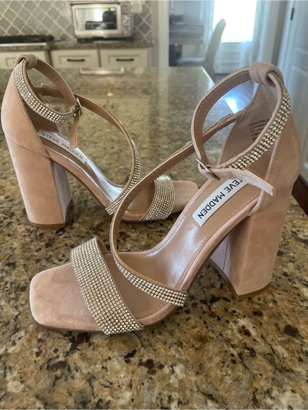 Steve Madden Rhinestone Crystal Block Heel Nude Size 6